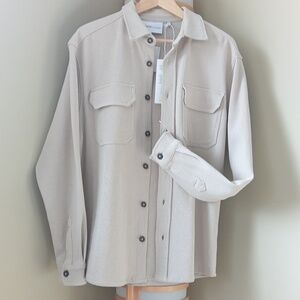 👔NWT P23" L27" Heavy Cotton Waffle Beige Button Shacket W/Pockets